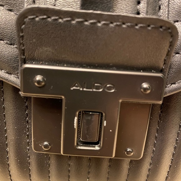 NWOT Aldo Black Quilted Handbag Crossbody Bag with Pom Pom Accessory - Picture 7 of 8